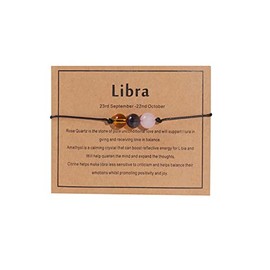 12Constellation Natural Stone Bead Chakra Bracelet Women Men Adjustable Braide String Rope Zodiac Crystal Cord Gemstone Bracelet Yoga Meditation Jewelry Gift-N Libra-1