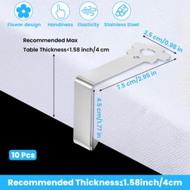 Nogeqi 10 Pcs Tablecloth Clips for Outdoor Tables Flower Design Stainless Steel Table Cloth Clips, for 2.5 to 4 cm Thick Table Top, Indoor Outdoor Tablecloth Holder, Silver