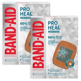 Band-Aid Brand Pro Heal Adhesive Bandages + Hydrocolloid Gel Pads, Extra Large Clinically Tested Waterproof Bandages for Better Healing of Minor Wounds, Sterile First Aid Bandages, Twin Pack, 2 x 5 ct