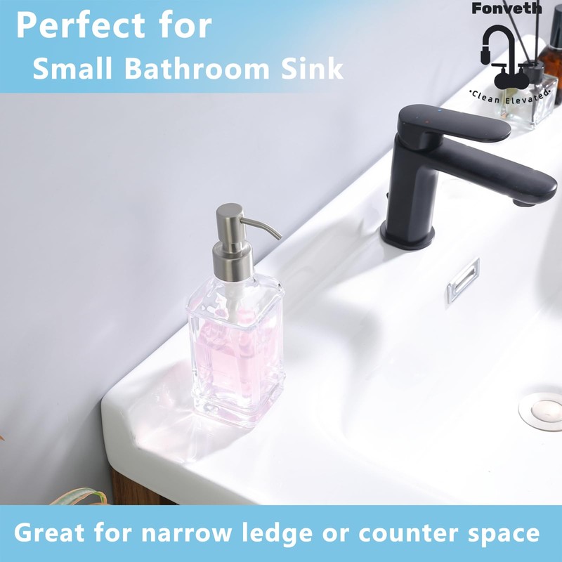 Fonveth Clear Glass Soap Dispenser with Brushed Nickel Pump, 10