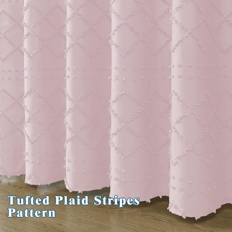Lecloud Blush Pink Boho Shower Curtain 72x84 Inches, Modern Plaid