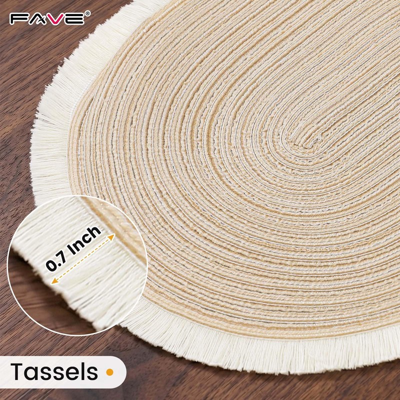 FAVE Boho Oval Woven Placemats Set of 6, Washable Table