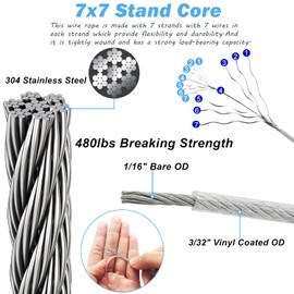 HDYAR 84 Pcs Sun Shade Sail Hardware Kit with Cable Wire Rope for Rectangle Square Triangle Shade Sail Installation, 6 inch 304 Grade Stainless for Garden,Outdoors,DIY Crafts,Railing