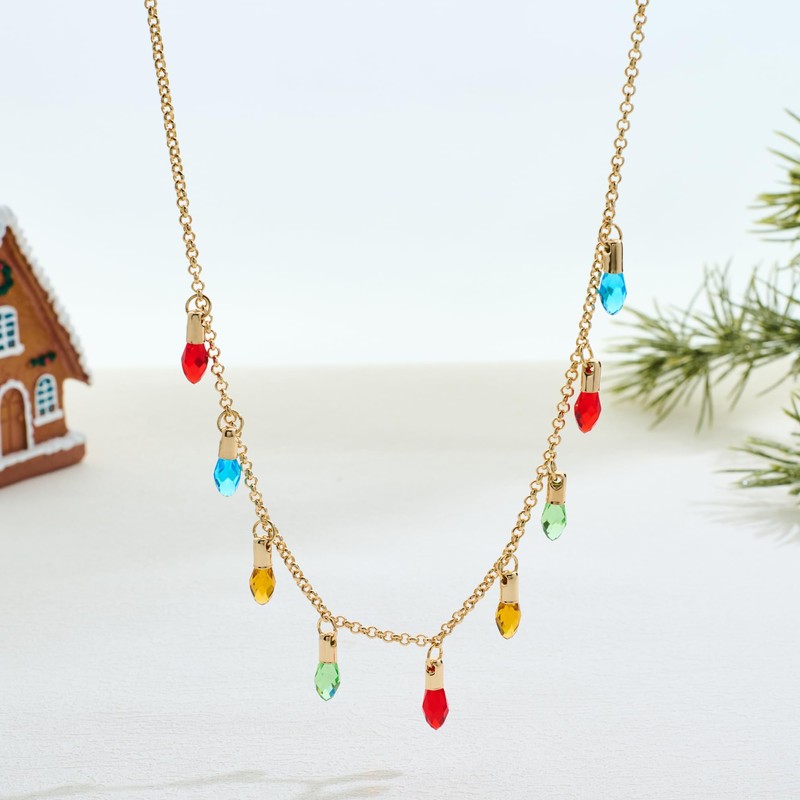 Christmas Statement Necklace for Women Colorful Light Pendant Xmas Fashion
