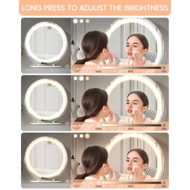 Takywep 19 Inch Large Vanity Mirror with Lights, 3 Colors Dimmable Round Led Lighted Makeup Mirror for Dressing Room, 360 Degree Rotation with Smart Touch Control, Easy to Assemble(White)
