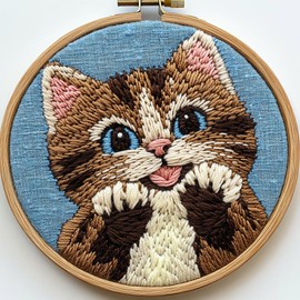 DIY Punch Needle Kits Cute Cartoon Cat Embroidery Punch Needle Starter Craft with Hoop Easy for Beginners for Festival t and Decoration 20x20cm-3