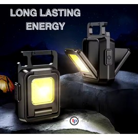 Cob Led Keychain Double Flashlight, Carrier Bag, Hook Carabiner, Pocket Key Chain Light, 6 Mode Super Bright 1000+ Lumen Magnetic Base Bottle Opener Waterproof Portable Torchlight by TradeProvider®