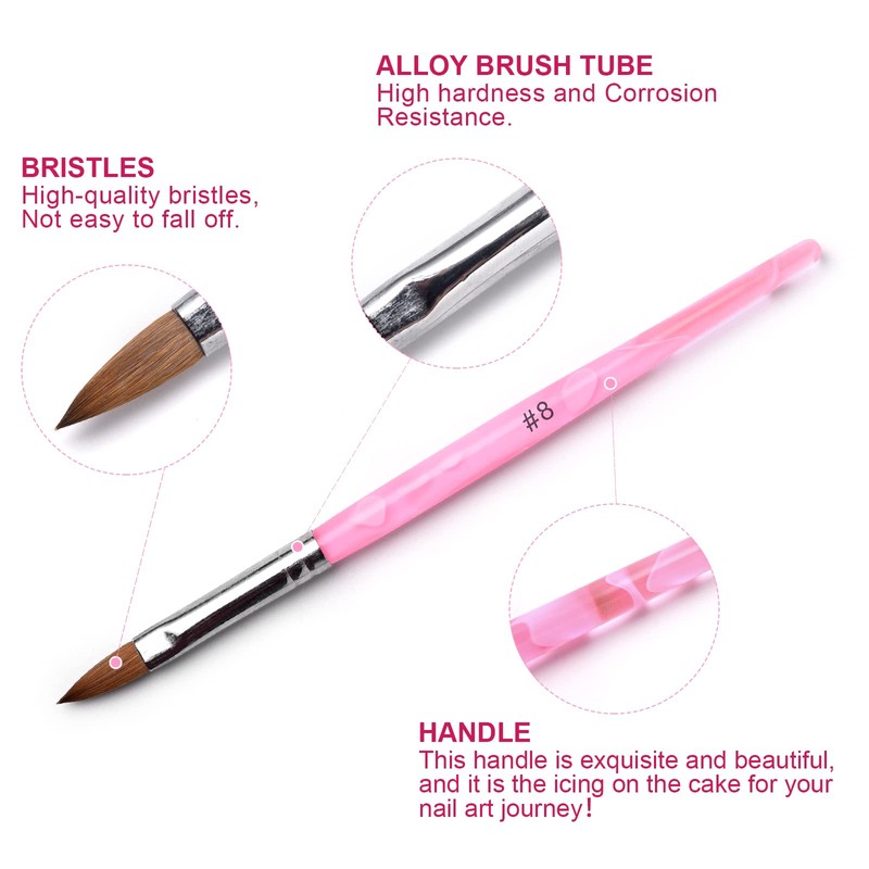 Kolinsky Sable Brush Acrylic Nail Art Builder Brush Crystal Pink