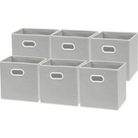 Simple Houseware Foldable Cube Storage Bins with Handles, 11-Inch, Gray, 6-Pack, Fabric Cubes Organizer for Closet or Shelves