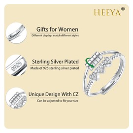 Love Heart Ring Women Silver Fidget Rings, Adjustable Anti Aniexty Stress Relief Sterling Silver Anxiety Rings for Women, Christmas Birthday Gifts for Daughter Mum