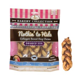 Nothin' to Hide Collagen-Based Dog Chews Medium Braided Stix, Beef Flavor, Easily Digestible, Supports Skin, Coat, Joints & Muscles, for Moderate Chewers Under 35lbs, 5.5in, 3 Pieces