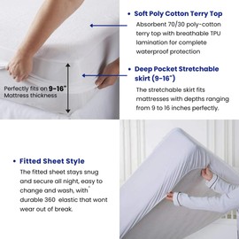 Makooz Waterproof Mattress Protector Double Bed - Fits Depths upto 40cm - Hypoallergenic, Non-Noisy, Washable, Anti-Allergy Terry Towel Cotton Topper - Soft, Nonslip Deep Fitted Cover Sheet -137x190cm