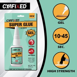 CYAFIXED Super Glue Gel, All-Purpose Superglue, Cyanoacrylate Instant Adhesive for Plastic, Wood, Metal, Repair - 25 Gram, Clear