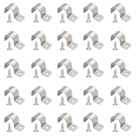 25 x Mounting Clamps, Diameter 20 mm, Cable Clamps, Screws, Pipe Clamps, Stainless Steel, U-Type, V2A, Stainless Steel Pipe Clamp, Hose Buckle for Water Pipes, Pipes, Wall and Cables (Supplied with