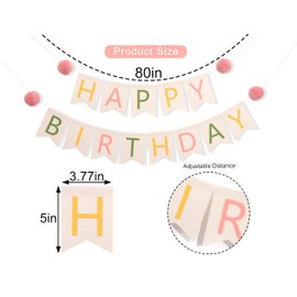 Handmade Boho Happy Birthday Banner - First Birthday Party Decorations, Polychromatic alphabet Banner for Baby Bedroom, Boho Happy Birthday Garland, Photo Props & Highchair Decor for Baby Boy Girl.