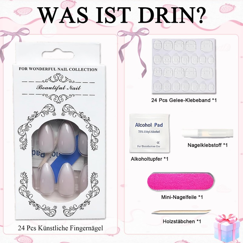 Virellay Almond Fake Nails, Artificial Fingernails, Press On Nails Almond