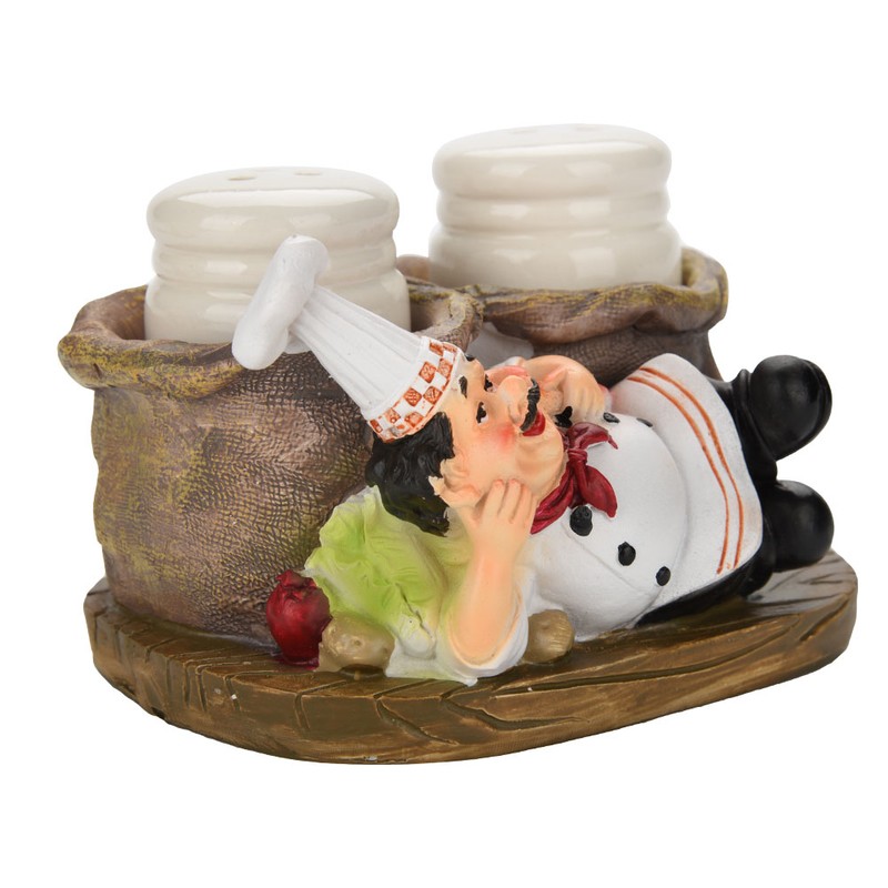 Cute Chef Statue Salt & Pepper Bottle Holder Ornaments Home