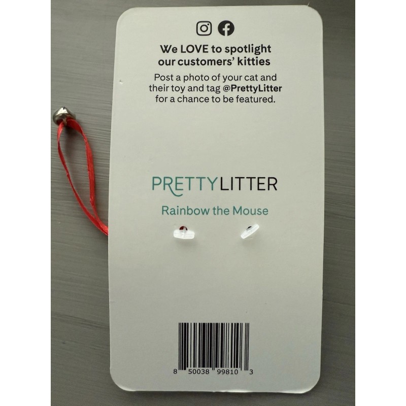 CA&T Pretty Litter Rainbow Mouse Cat Toy with Bell Tail