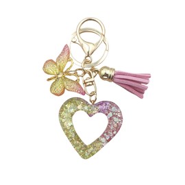 Winmany Heart Resin Keychain Butterfly Tassel Hollow Keyring Cute Pendant Key Ring Backpack Bag Purse Valentine's Day Key Chains Accessories for Women Girls (Yellow)