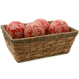 Red Lantern 4" Porcelain Ball Set - Set of 4 Decorative Balls, Red and Beige Flowers