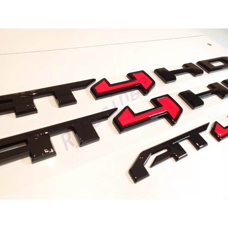 GMC 4PCS Gloss Black Red AT4 HD Emblems Sierra Letters