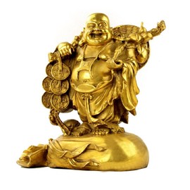 Fengshui Lucky Buddha Statue,Brass Buddha Statues and Sculptures Home Decor,Laughing Buddha Carrying Bag, God of Wealth Statue Figurines for Housewarming Congratulatory Gifts (Small-3.9")