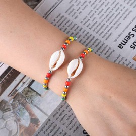TseenYi Boho Shell Bracelet Anklet Sets Colorful Beadeds Bracelet Cowrie Shell Bracelet Seashell Layered Bracelet Anklet Summer Beach Surfer Bracelet Jewelry for Women and Girls