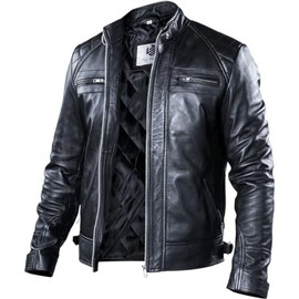 TLC Real Motorcycle Soft Leather Jacket men, Tan Perforated Cafe Racer Leather Jacket