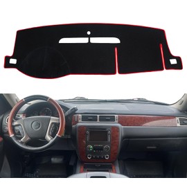 TANDI-SG115 Dash Cover Mat Fit for Chevy Silverado 2007 2008 2009 2010 2011 2012 2013 (LTZ ONLY) & GMC Sierra 2007-2014 1500 2500HD 3500HD (SLT/Denali ONLY) Dashboar (Dacron (Black+Red Trim)