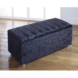CHICAGO CRUSHED VELVET DIAMANTE OTTOMAN TOY STORAGE BLANKET BOX CHOICE OF COLORS (BLACK)
