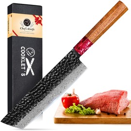 COOKLET'S Nakiri Knife, Professional VG10 Damascus Stainless Steel Kitchen Knife, Ultra Sharp Vegetable Meat Cooking Knife, G10 Ergonomic Color Wooden Handle with Luxury Gift Box for Home