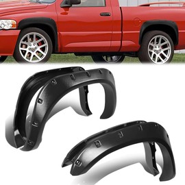 4 Pcs/Kit Pocket-Riveted Style Fender Flares Matte Black Wheel Flares Compatible with 02-09 Dodge Ram 1500 2500 3500