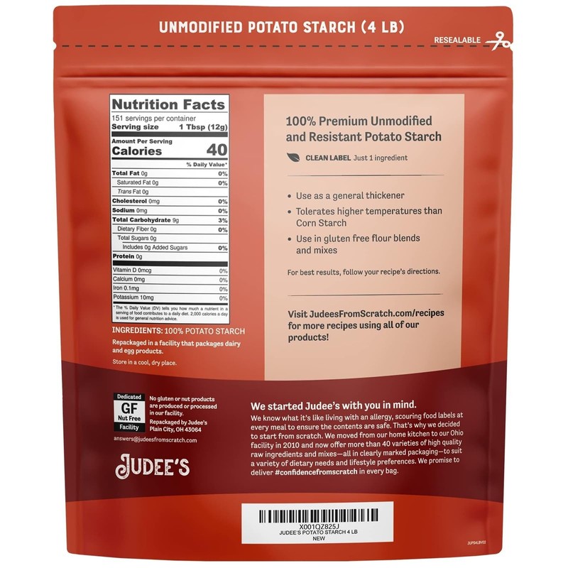 Judee’s Unmodified Potato Starch 4 lb - Just One Ingredient