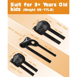 Kids Protective Gear Set, Knee and Elbow Pads with Wrist Guards for Ages 3-10 Year Toddler, 3 in 1 Enhanced Material Protective for Skating Cycling Bike Roller Scooter, Includes Organizer Bag (Black)