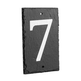 Number 7-14.5 x 9cm Natural Solid Slate House Number Plaque (0-9) Indoor & Outdoor Rustic Door Numbers Sign Including Fixings & Caps - by Nicola Spring