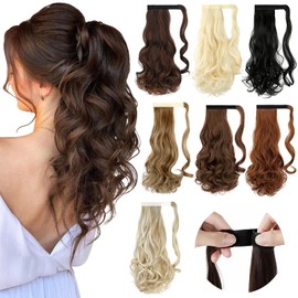 Felendy 18" Ponytail Extension Curly Wavy Clip in Hairpiece Wrap Around Long Pony Tails Hair Extensions Synthetic for Women Dark Brown