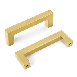 goldenwarm 35 Pack 3 inch Gold Cabinet Pulls Brushed Brass Drawer Handles Modern Square Stainless Steel Hardware Pull for Kitchen Cupboard Dresser