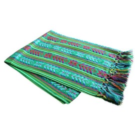 Del Mex Woven Rebozo Style Mexican Table Runner Scarf (Green)