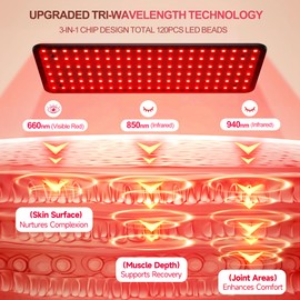 Morfone Red Light Therapy Lamp for Full Body & Face - 120 LED Tri-Wavelength (660nm, 850nm, 940nm) Large Panel with Adjustable Stand, Protective Glasses for Home Use, Gift for Women Girls