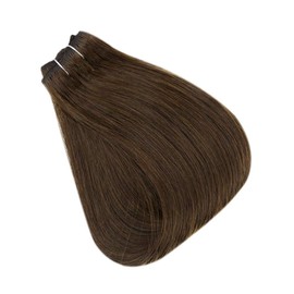 Full Shine Hair Weft Real Remy Human Hair 20 Inch Sew in Hair Extensions Color 4 Medium Brown Double Weft Hair Extensions 100 Gram Per Package Full Head Hair Weft Bundles