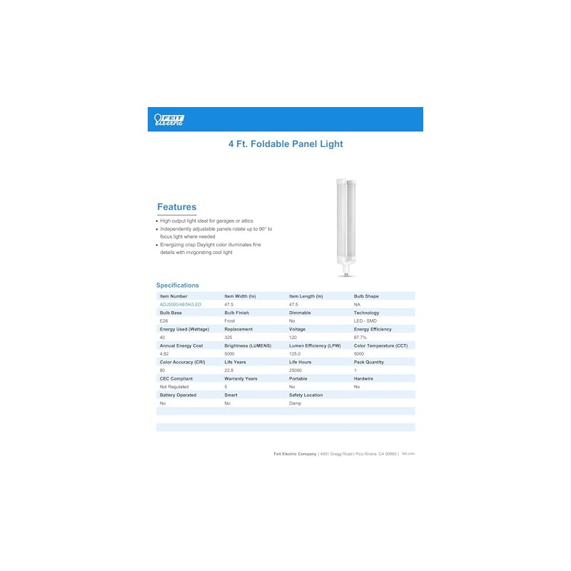 Feit Electric LED Light Panel, 4 Ft. Foldable, 40 Watts,