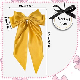 LECTNORE Golden Yellow Hair Bow - Large Bowknot Hair Clip for Women, Satin Silky Ribbons with Long Tail, French Barrette Hair Accessory for Girls Ponytail Holder