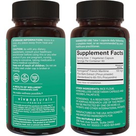 Pycnogenol 100mg from French Maritime Pine Bark Extract - Great for Healthy Circulation and Female Hormone Support, Plus Joint Support, Immune Function and Antioxidant Benefits; 60 Veggie Capsules.