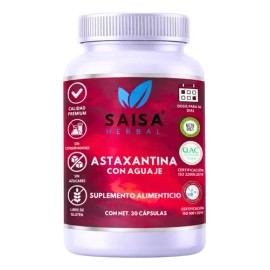 Astaxantina 12 mg con Aguaje | 30 Cápsulas | Antioxidante Potente, Salud de la Piel y Hormonal | Suplemento Natural Saisa Herbal
