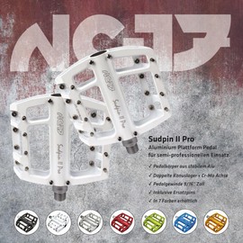 NC-17 Sudpin II Pro Aluminium Platform Pedals Cycling Pedals MTB/Mountain Bike/BMX Pedal Two Ball Bearings + Cr-Mo Axle/Includes Replacement Zpins, Pedalen Sudpin II Pro, White