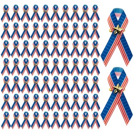 BZaber 150Pcs American Flag Satin Awareness Ribbons Pins Veteran Ribbon Pins Patriotic Ribbon Pins Red White Blue Stripe with Star Ribbon Pins for Men Women Adult Veteran Memorial Patriotic Day Gift