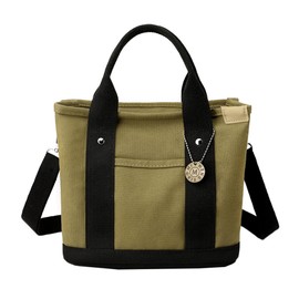 TAITENG Mini Tote Bag, Women's, Crossbody Bag, Canvas, Divider, Tote Bag, Small, Mother's Bag, Handbag, Shoulder Bag, 3-Way, Mini Bag, Cute, Korean Bag, Travel, Commuting to Work (Free Size, Moss Green)
