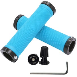PLATT Bike Handlebar Grips with Aluminum Lock Non-Slip Rubber Bicycle Handle Grip for MTB/BMX (Blue)