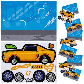 Tribello Make Your Own Sticker Scene Mini - 12 Kit Race Car Stickers DIY for Kids Activities Party Favors Themed Birthday - Stationary Arts & Crafts Craft