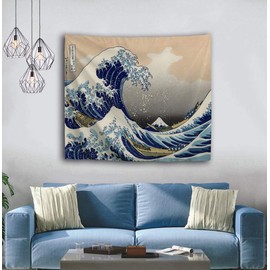 Tapestry Tsunami Tapestry Wall Hanging, Great Waves Off Kanagawa Nautical Pattern Ocean Tapestry Decoration for Bedroom Living Room Dorm 60 x 40 Inches